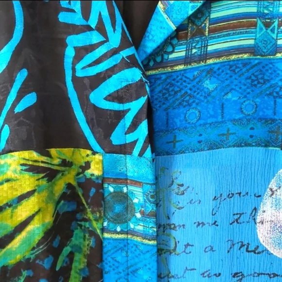 Chico's 3/4 Sleeve Silk-Linen Blend Button Down Jacket, Turquoise / Black - Picture 6 of 10